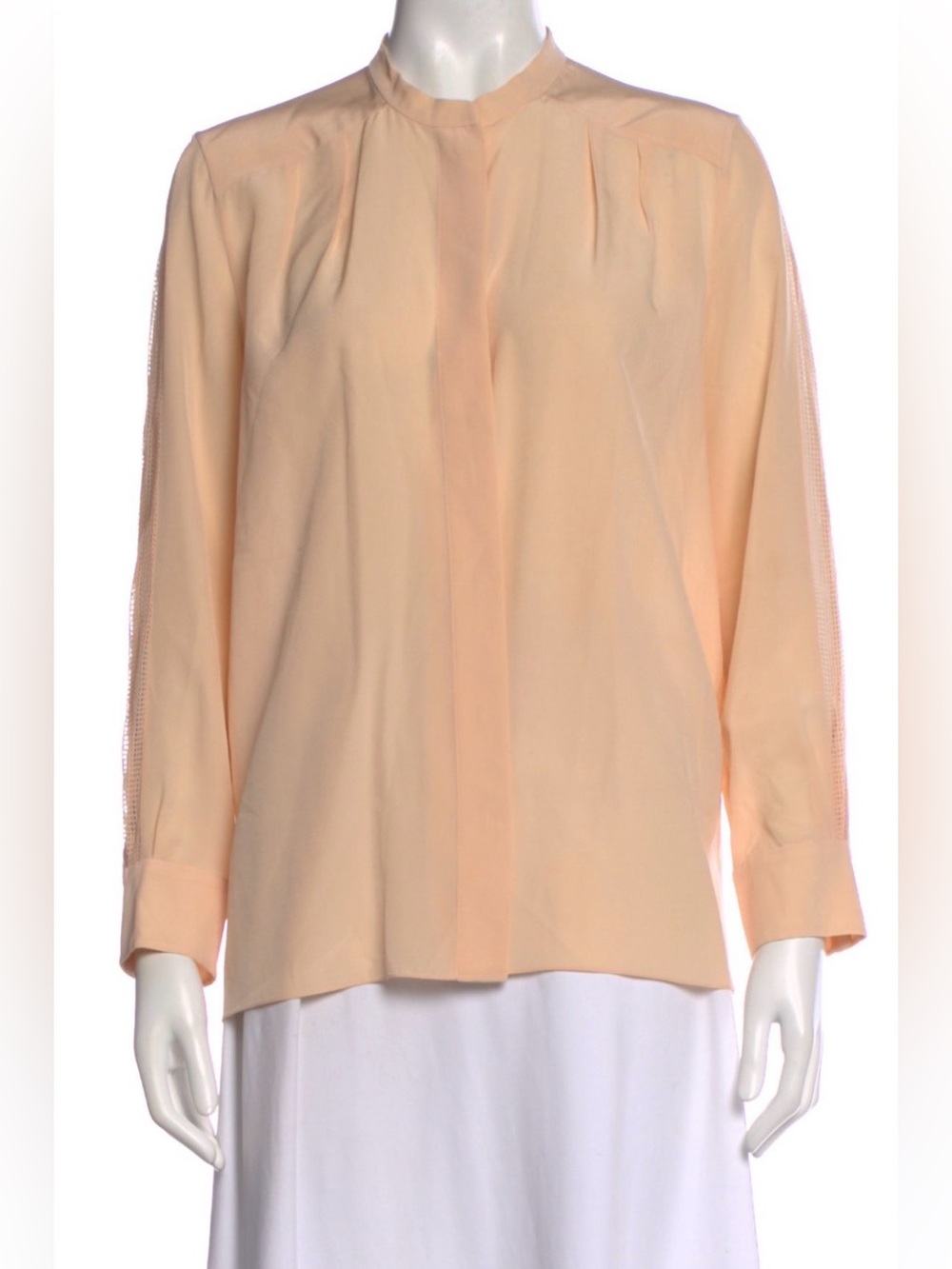 Chloe Silk Peach Button-Front Mandarin Collar Blouse
